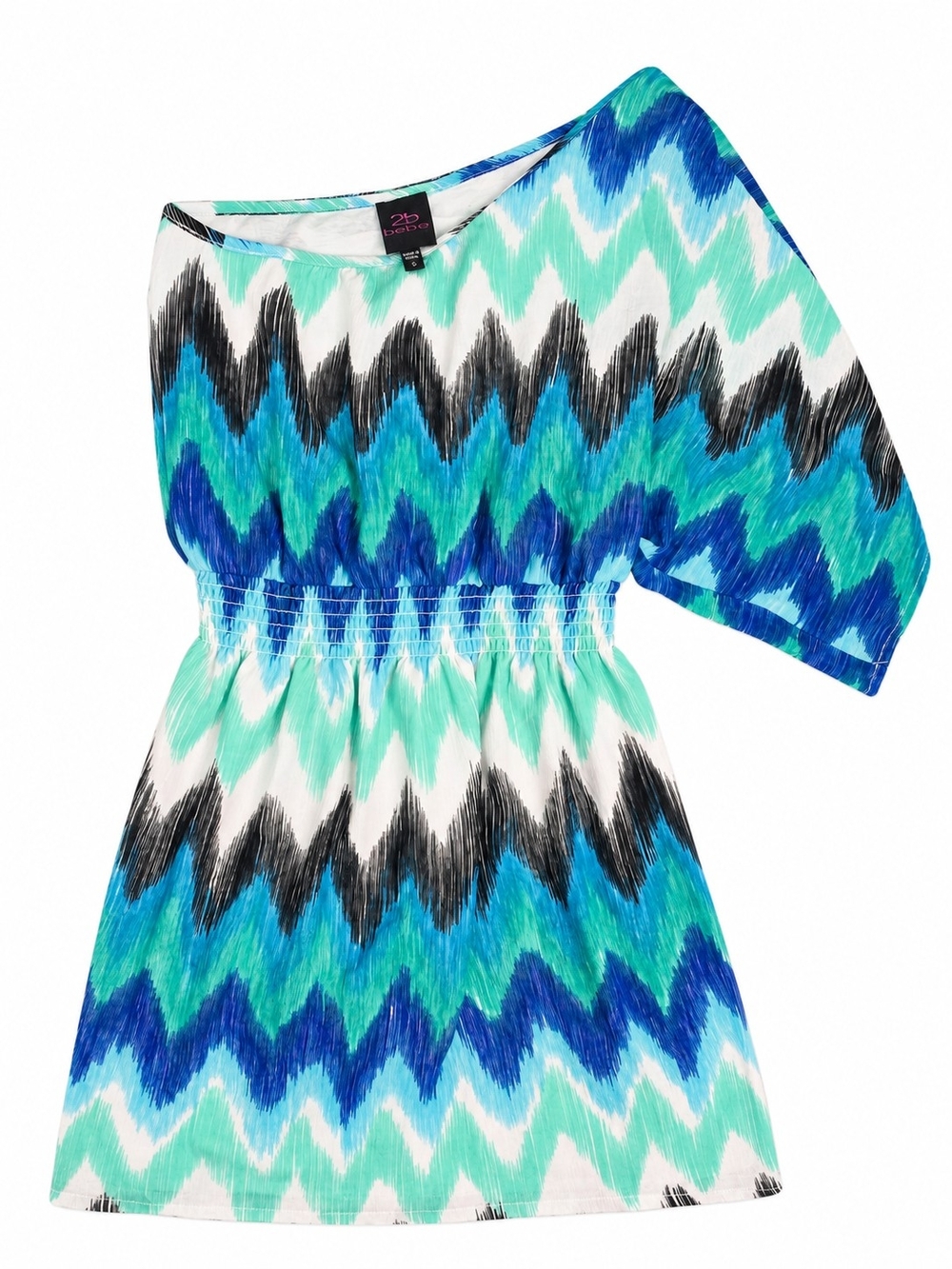 2b bebe One-Shoulder Chevron Mini Dress in Aqua, Teal & Blue, Size XS